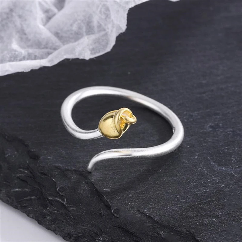 Sole Memory Lovely Mini Fresh Golden Rose 925 Sterling Silver Female Resizable Opening Rings RI943