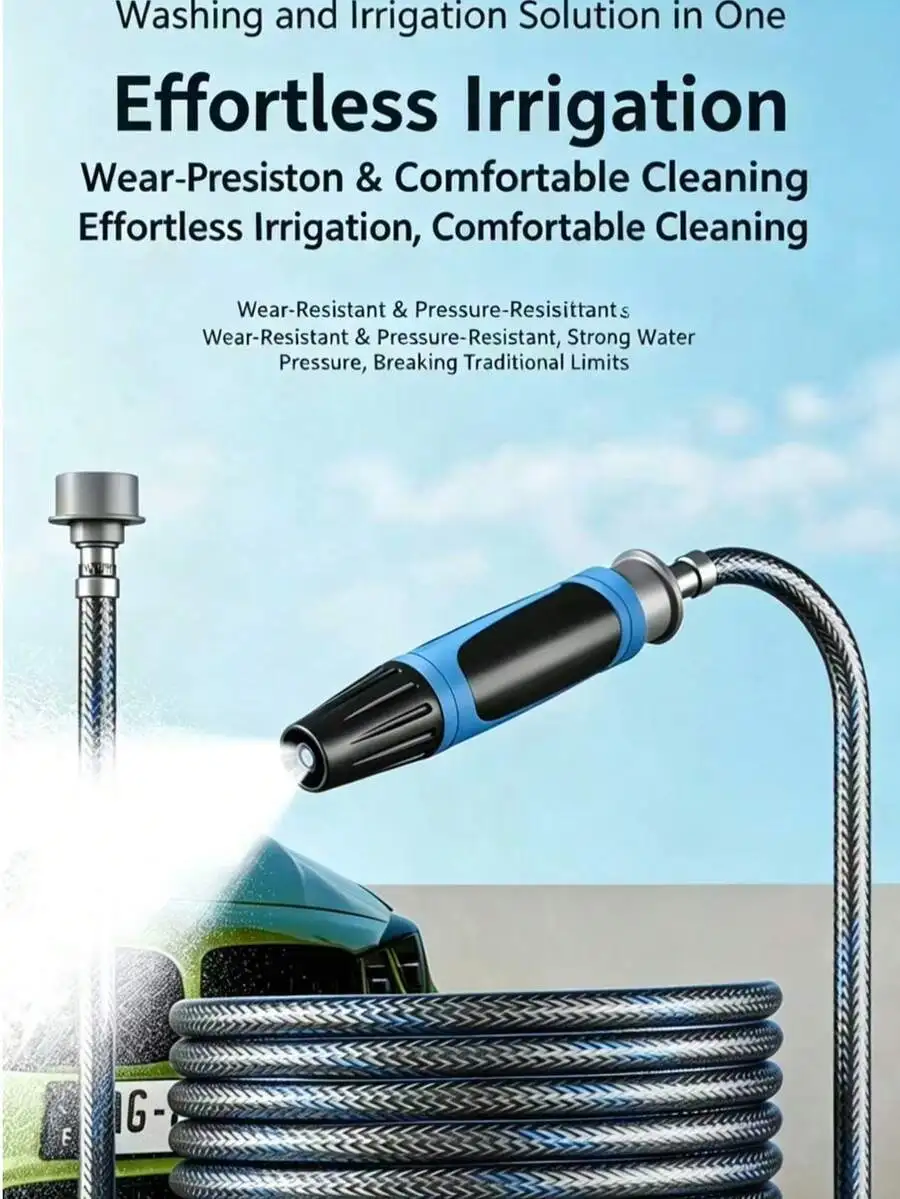 

High-Pressure Car Wash Water Gun With Anti-Tangle Hose And Spray Nozzle