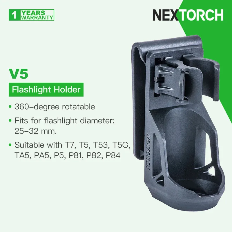 Supporto per torcia tattica Nextorch V5, ruotabile a 360o, estrazione rapida, adatto per diametro della torcia 25-32 mm, T7/T5//TA5/P81/P82/P84