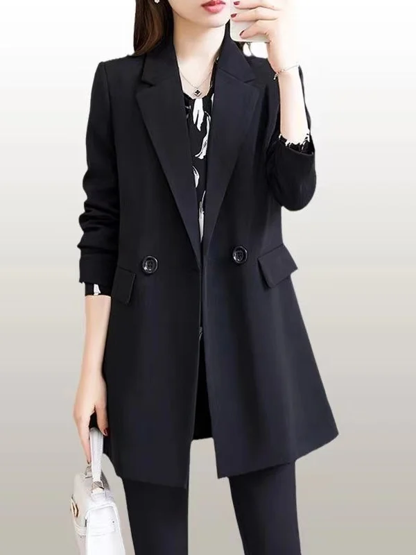 

Bla Casual Loose Sle Korean Version Suit Jaet for plus Size Women Ele Design Slimming Top Spring Autumn