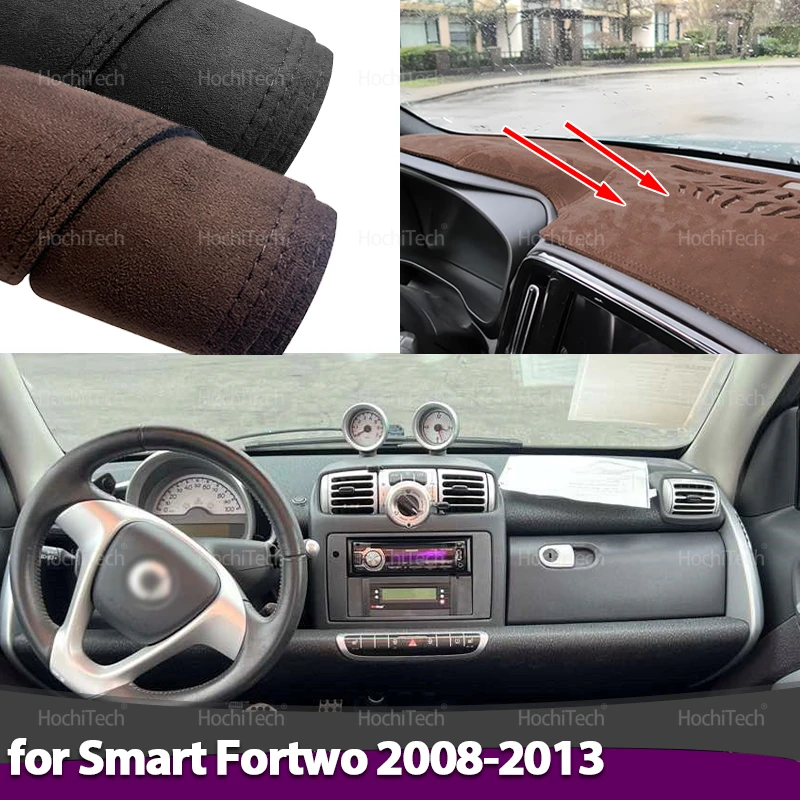 Tappetino antiscivolo per auto in pelle scamosciata Tappetino per cruscotto per auto Tappetino per cruscotto Proteggi accessori per tappeti LHD RHD per Smart Fortwo 2008-2013