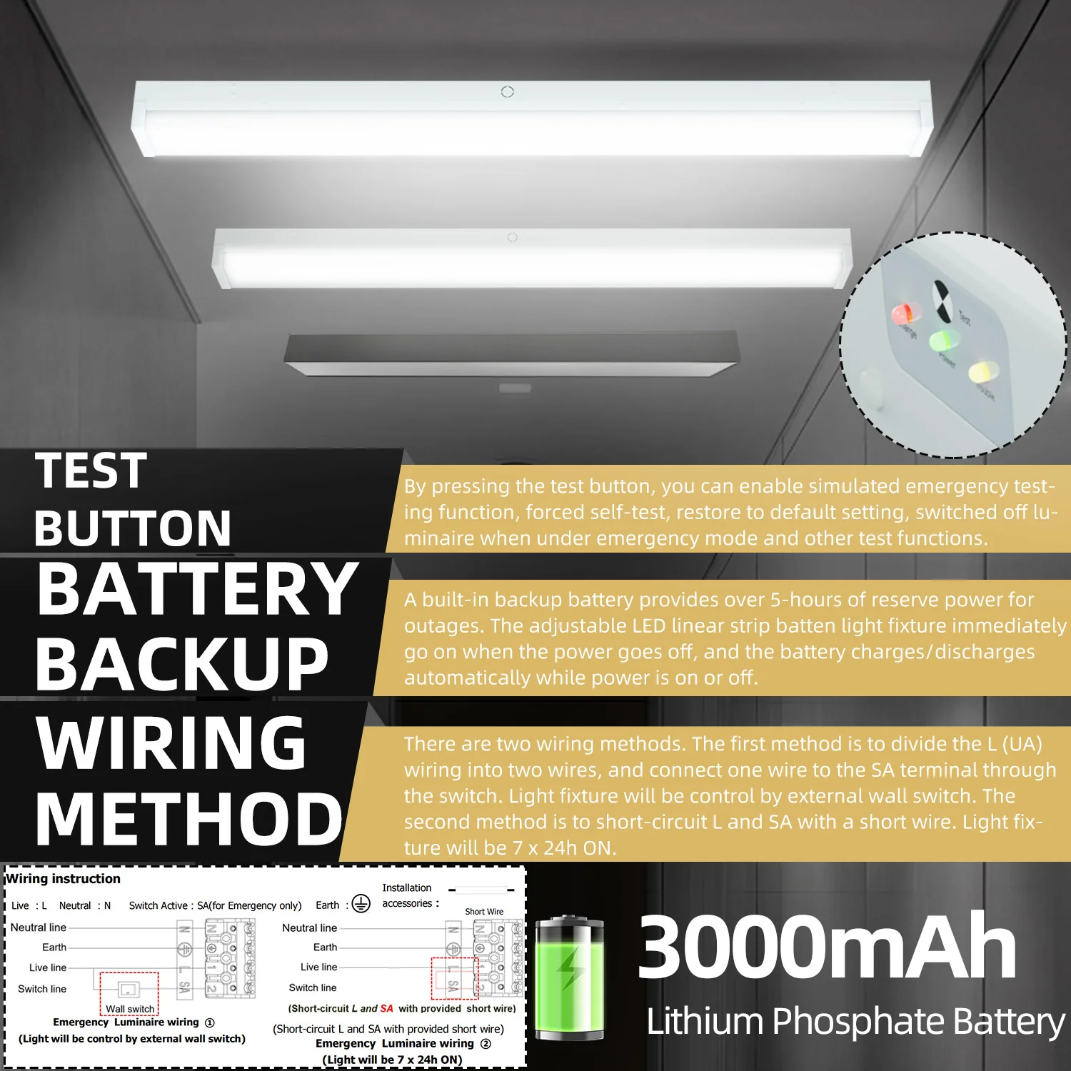 4 Foot 3/4/5000K LED Wraparound Emergency Stairwell Light Battery Backup 40W 5000lm Flush Mount Wrap Shop Ceiling Fixture, FCC