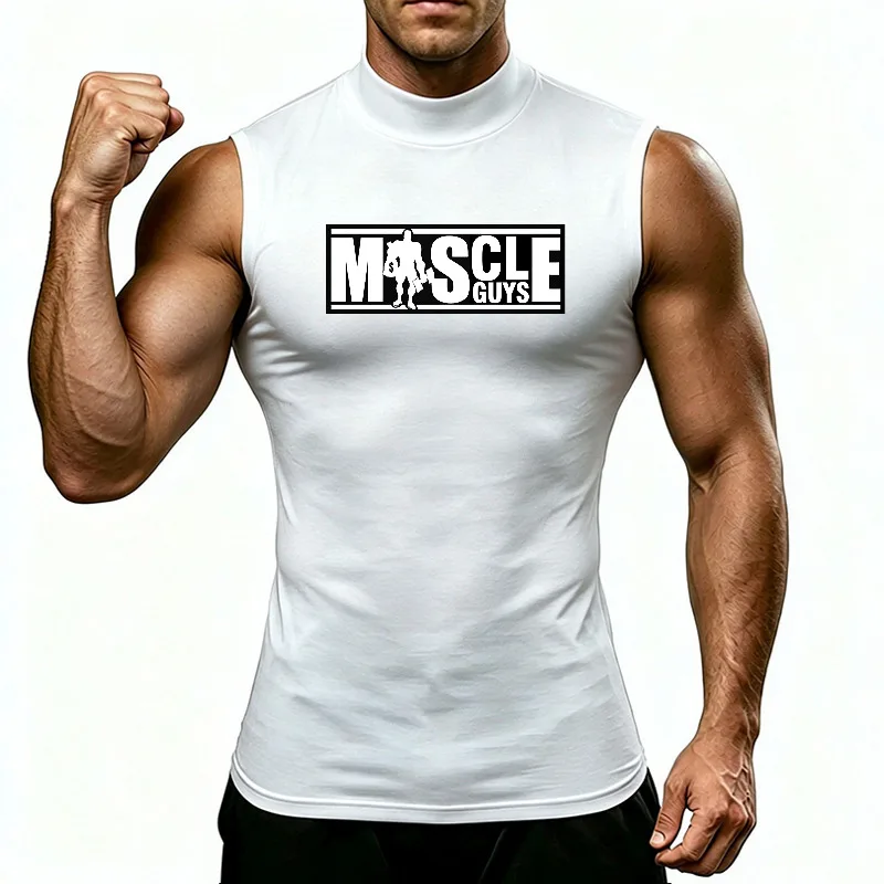 Muscleguys Turtleneck Quick Dry Compression Tank Tops Men Tight Gym Sleeveless Shirts Bodybuilding Workout Running Training Vest