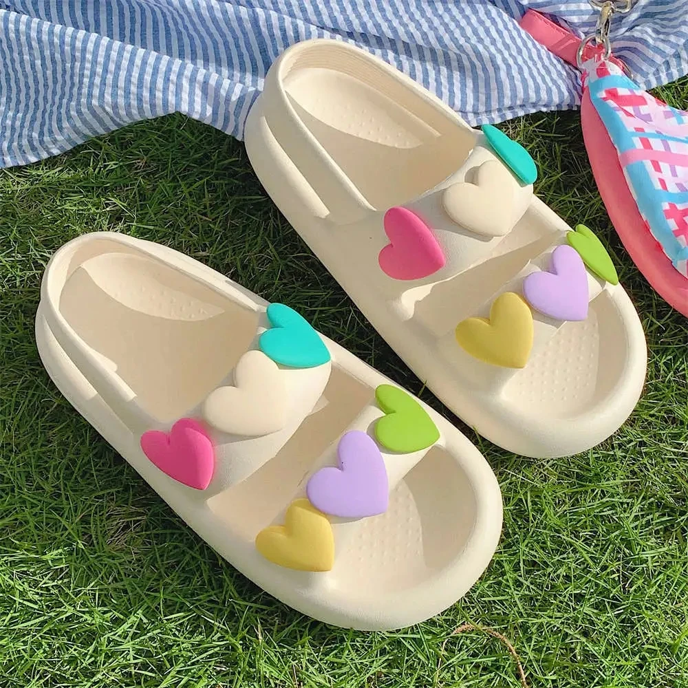 

Yasuk All Season Women's Casual Indoor And Outside Home Slippers Non-Slip Versatile Simple Lovely Heart Sweet Girl Soft Tape