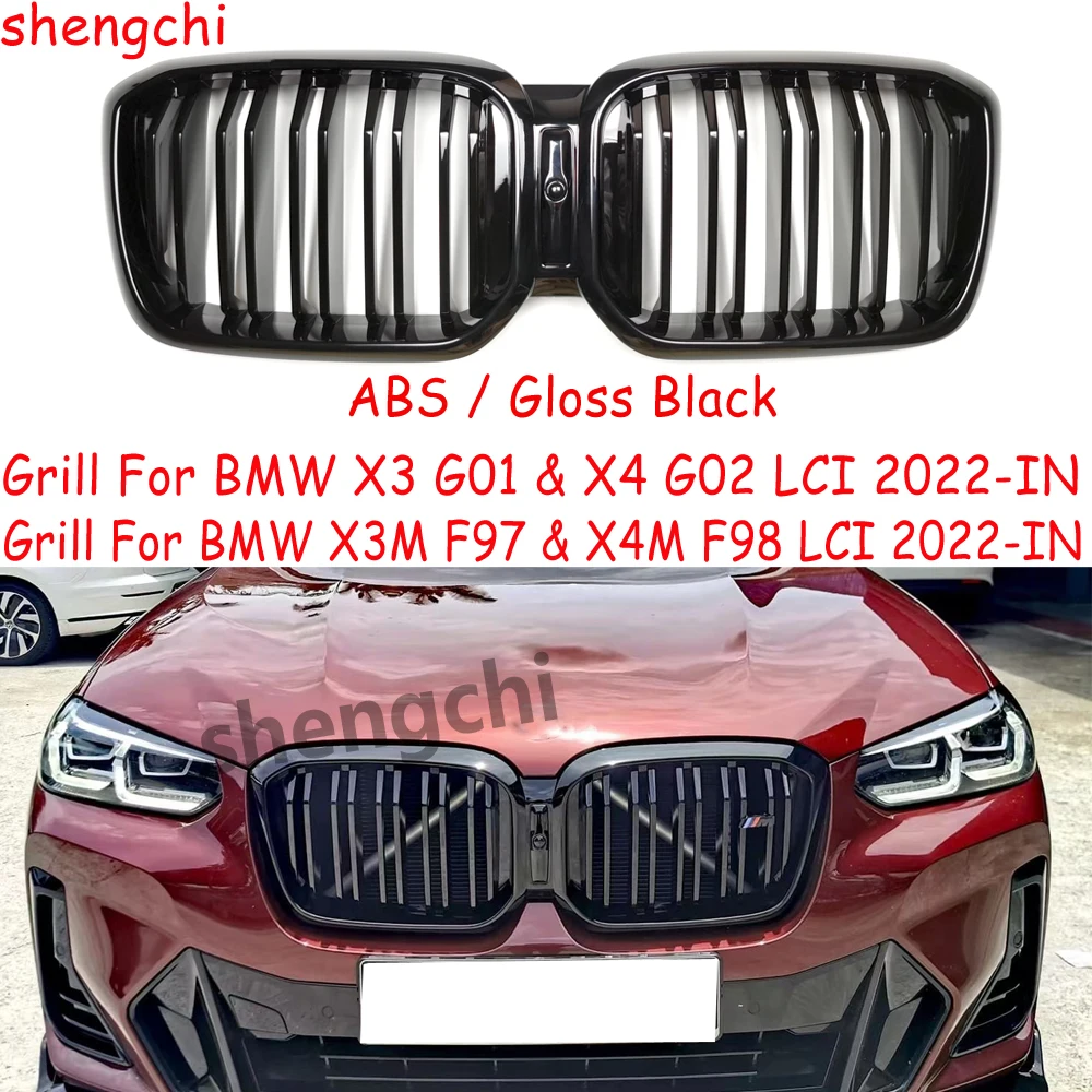

G01 G02 LCI ABS Глянцевая черная решетка переднего бампера для BMW X3 X4 G01 G02 X3M F97 X4M F98 Сменные гоночные грили 2022+