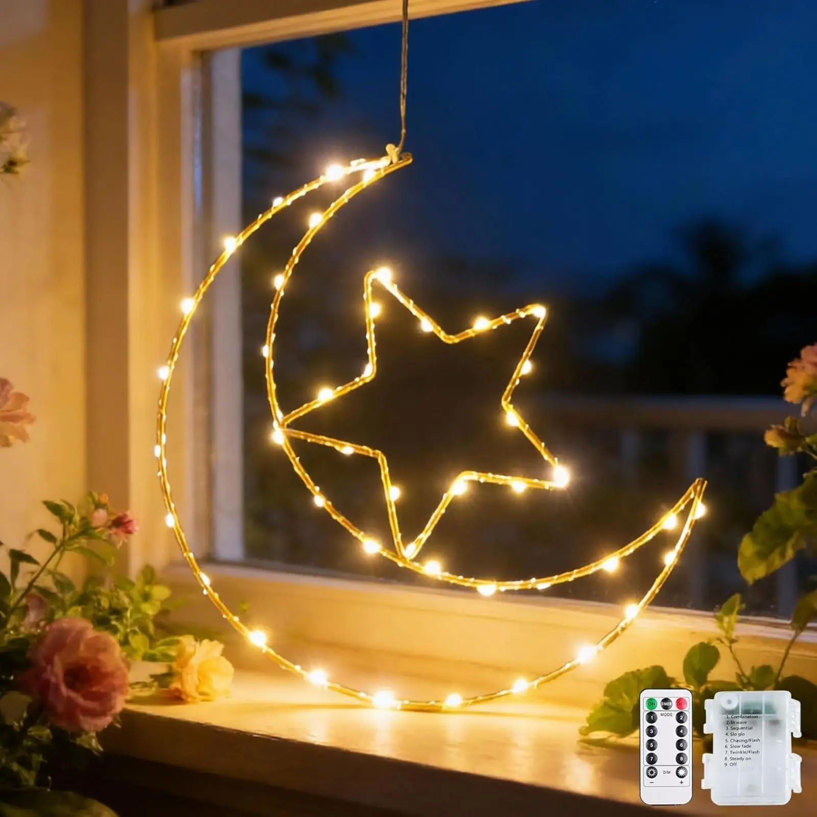 

Гирлянда-нить с лунными светильниками и таймером, на батарейках, для домашнего декора, праздничная светодиодная гирлянда для интерьера и экстерьера, для гостиной