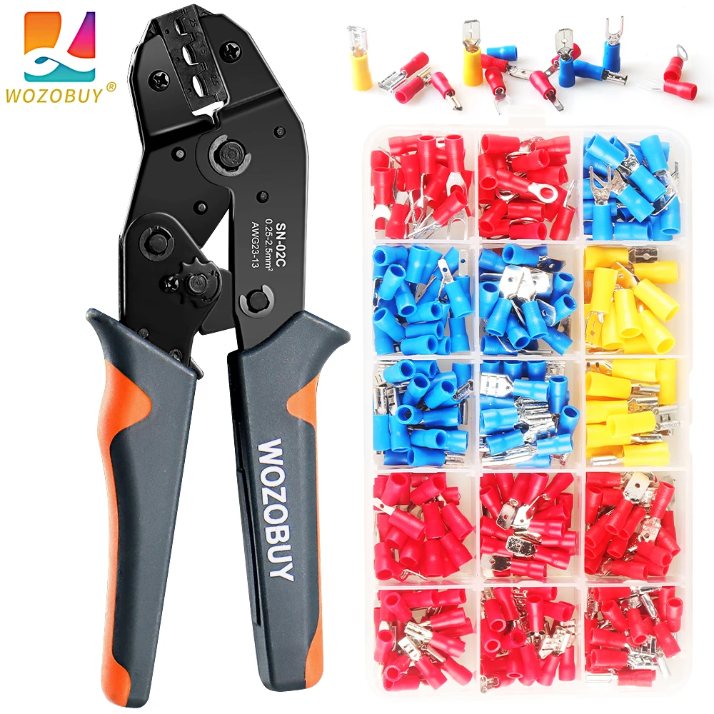 SN-02C Hand Crimping Tool 0.25-2.5mm² Adjustable Ratchat Crimper Plier 480pcs Cable Lugs Assortment Kit Insulated Wire Crimp Set