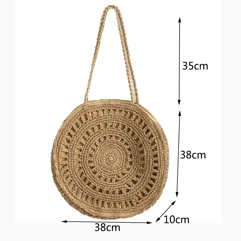 Summer Rattan Knitted Underarm Shoulder Bag Bohemian Straw Woven Shopper Tote for Women Circle Beach Bag Handmade Travel Handbag