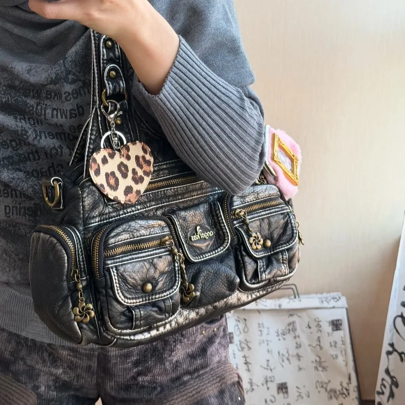 Designer-Marke Retro Motorrad-Tasche Damen Mehrtaschen-Schultertasche Große Kapazität Crossbody-Taschen für Frauen Bestseller – Detail 4