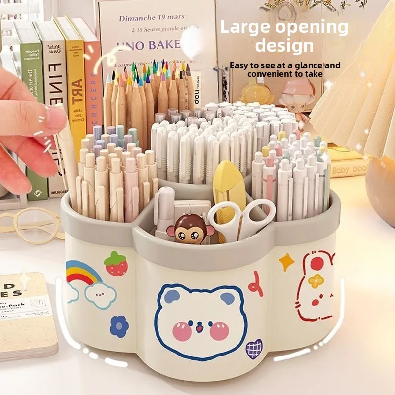 Cute Rotating Desktop Pen Organizer, Large Capacity Stationery Holder for Student Office
