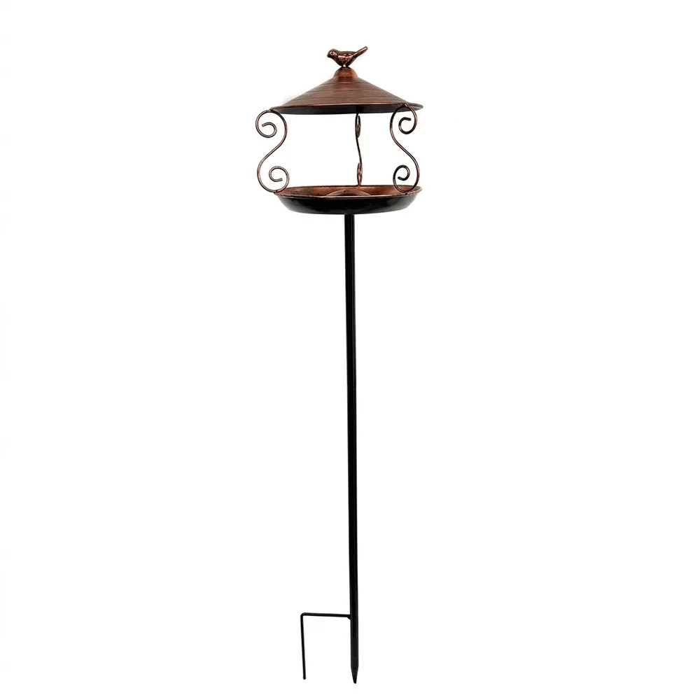 Weatherproof Standing Bird Feeder Iron Art Retro Style Wild Feeding Station Anti-leakage Rust-resistant Bird Water Drinker