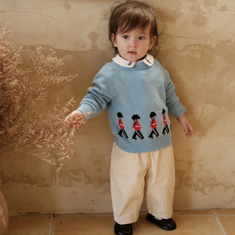 

Новый зимний пуловер с сокровищами для маленьких мальчиков, свитер, хлопковый вязаный топ, красивая британская куртка с круглым вырезом, детская эксклюзивная одежда