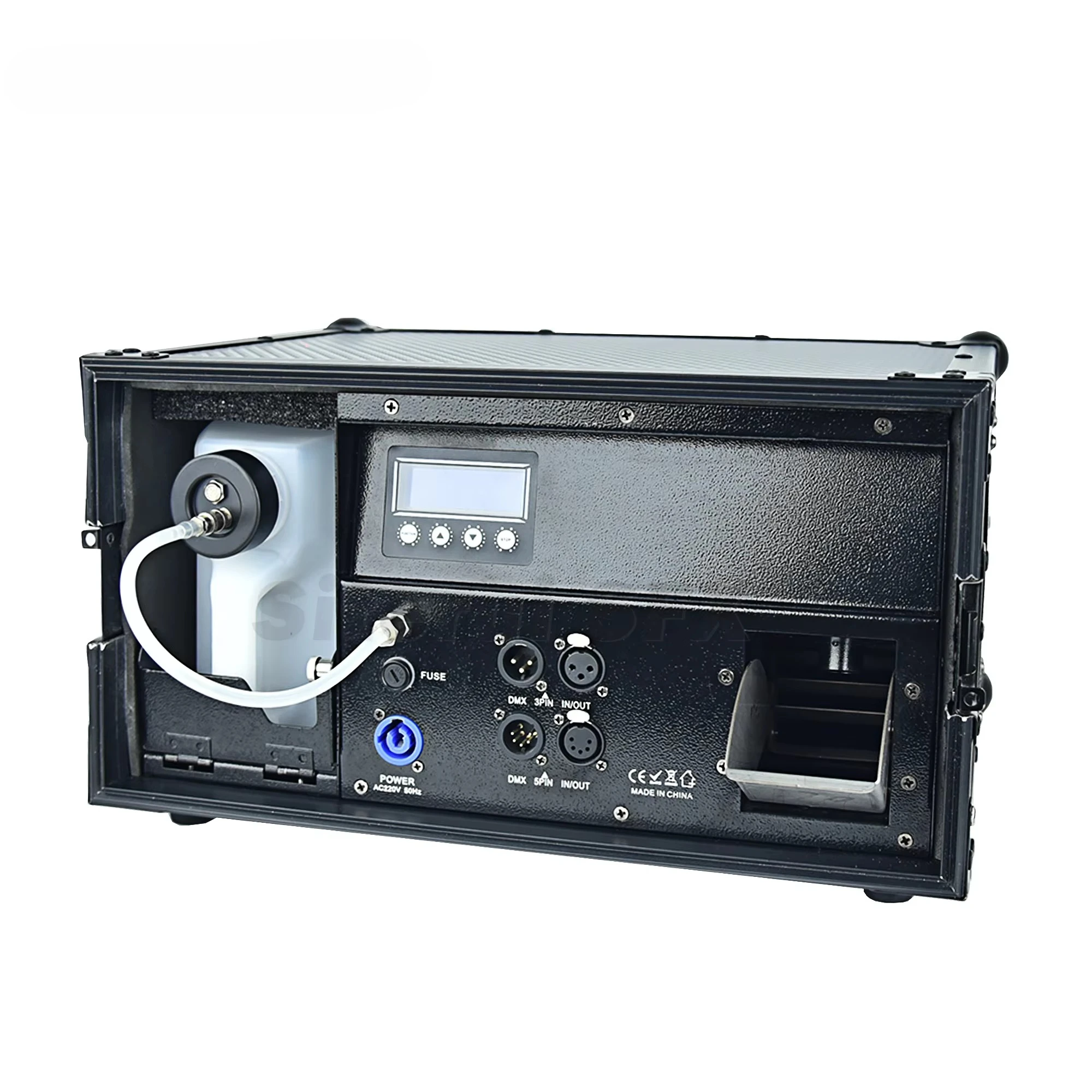 DMX Hazer Fog Machine Iron Water-Based Black Fog for Stage DJ Night Club Bar Disco Flight Case