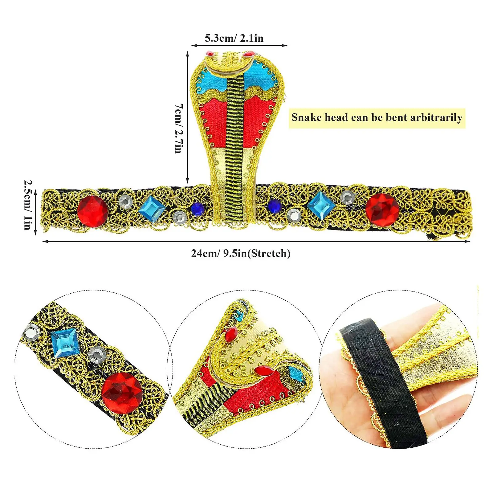 Accessoires de Costume de reine égyptienne, bandeau égyptien, manchettes de bras de serpent en or, boucles d'oreilles serpent pour fête de Festival de carnaval d'halloween