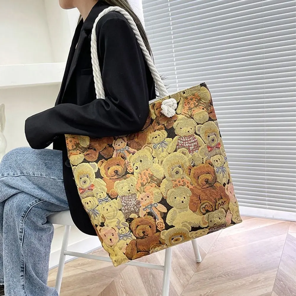 Bolsa estilo étnico elefante bordado simples sacola de lona animal, sacos de ombro do cão, bolsa para mulheres e meninas