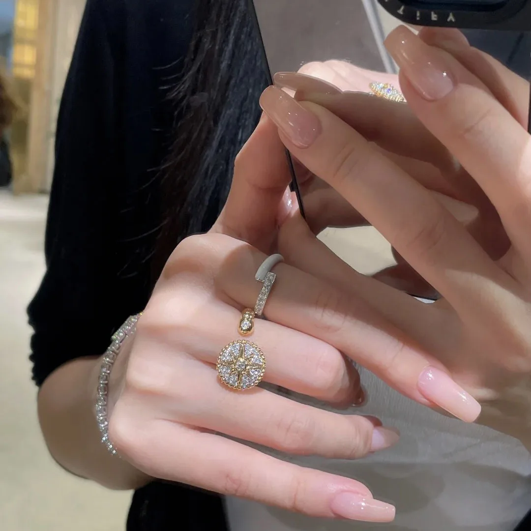 Exquisite luxury full diamond six pointed star ring adjustable opening new in charms beads shine ring banquet jewelry gifts view 3