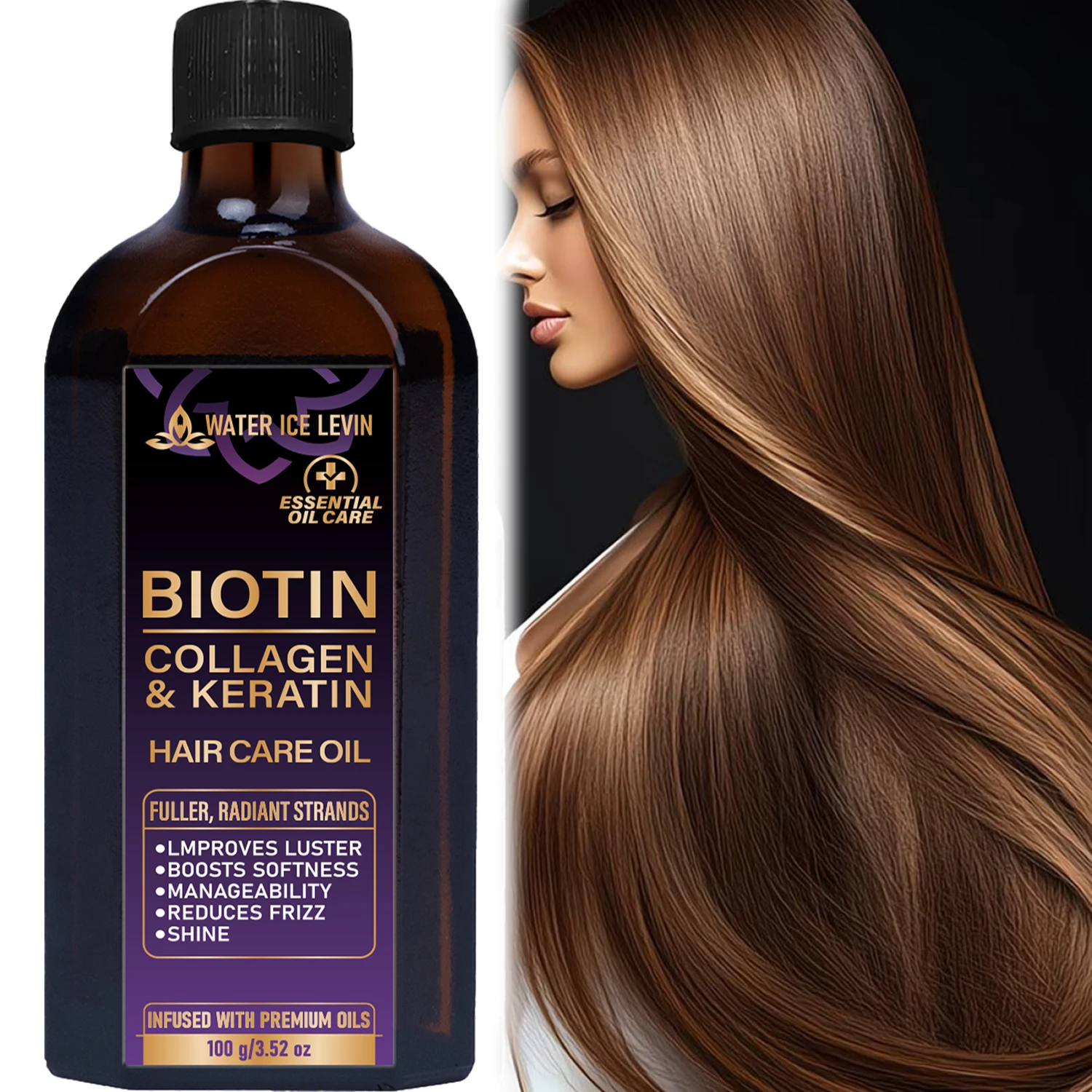 Biotin Collagen Keratin Hair Oil, Anti Frizz Shine & Softness Treatment with Hyaluronic Acid & Niacinamide 100g