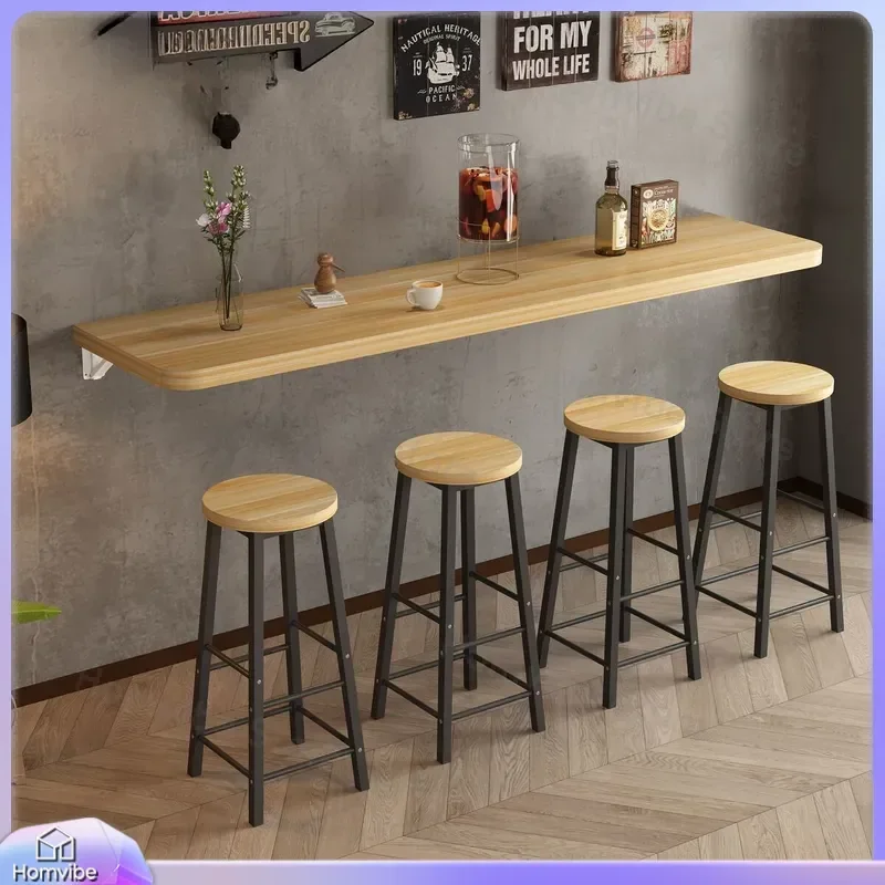 Simple Modern Wall Mounted Folding Bar Table and Chairs Household Milk Tea Shop Cafe Balcony Multifunctional Dining Table