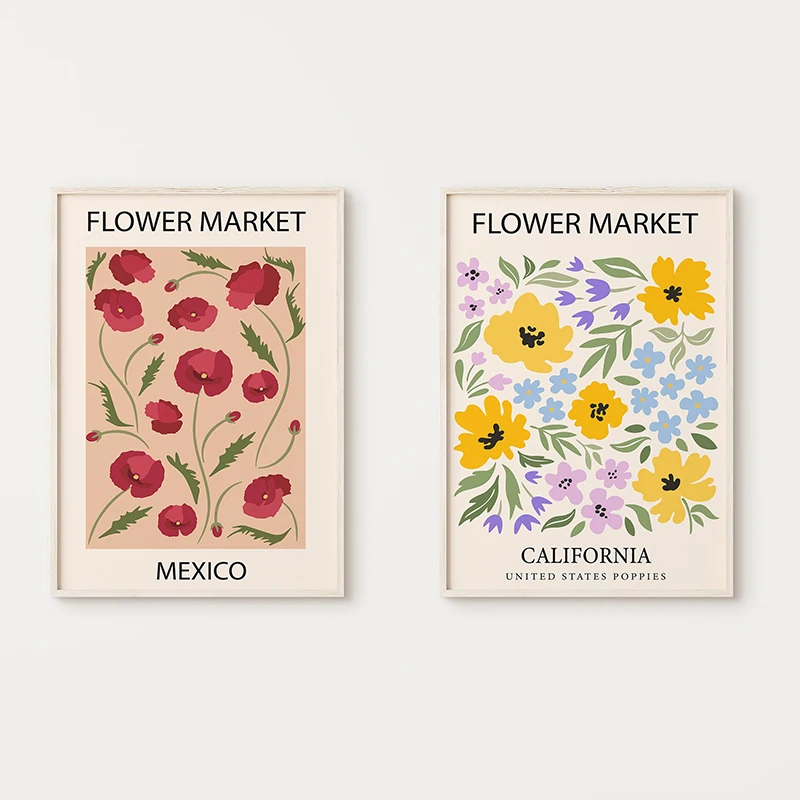 Flower Poster Canvas Painting Abstract Art Flower Market Print Nordic Style Wall Art Picture for Living Room Home Decoration