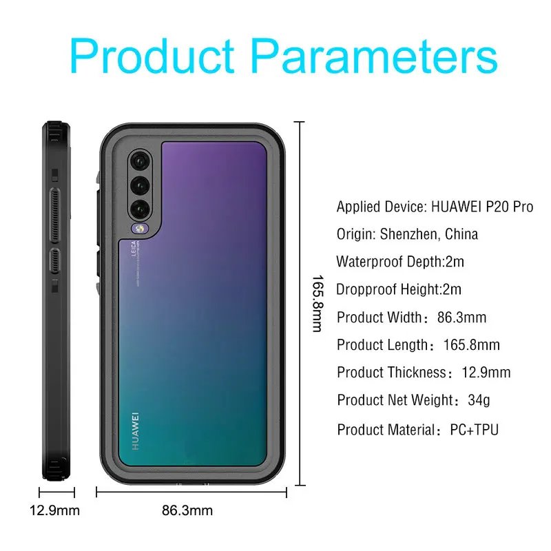 For Huawei P30 Pro Waterproof Case IP68 360 Full Protective Hard Bumper Shell Funda Huawei P30 Pro Water Proof Cover Shockproof