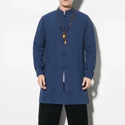 Chinese Clothing Thin Tang Coat Men's 2023 Cotton Jacket Medium Long Coat Hanbok Chinese Long Robe Windbreaker