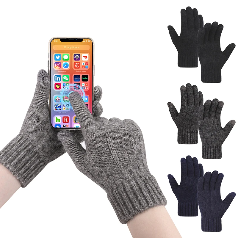 Winter Warm Touch Screen Glove Men Knitted Glove High Quality Thicken Warm Windproof Coldproof Full Finger Glove