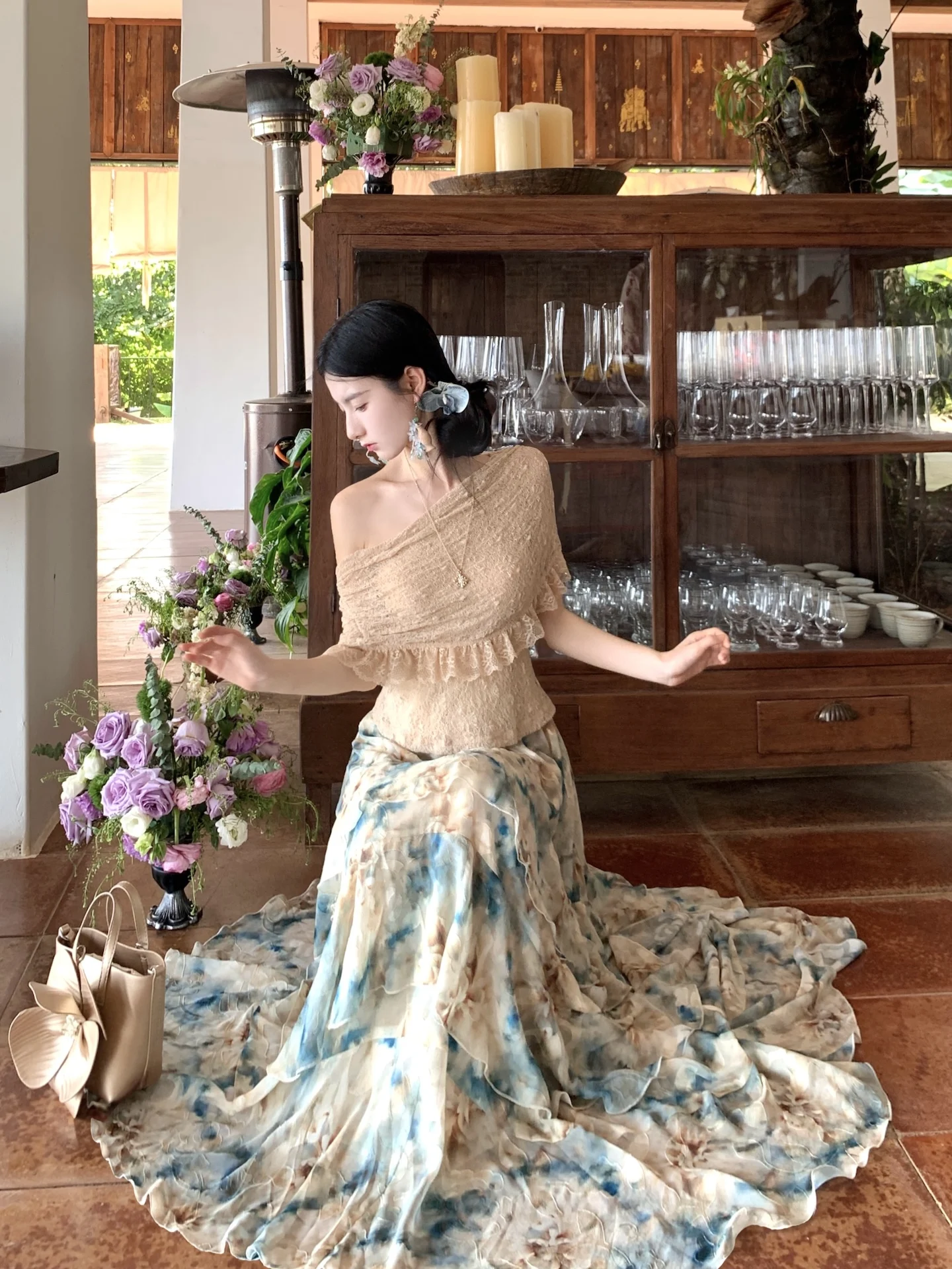 

Романтичная многослойная юбка с эффектом тай-дай, свободного кроя, с высокой талией, из полиэстера, с принтом, для женщин, весна-лето