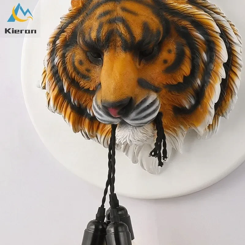 Modern Carve Majestic Tiger LED Wall Lamps Bedroom Study Restaurant Hotel Bedside Wall Lights Living Room Decor Resin Wall Lamp