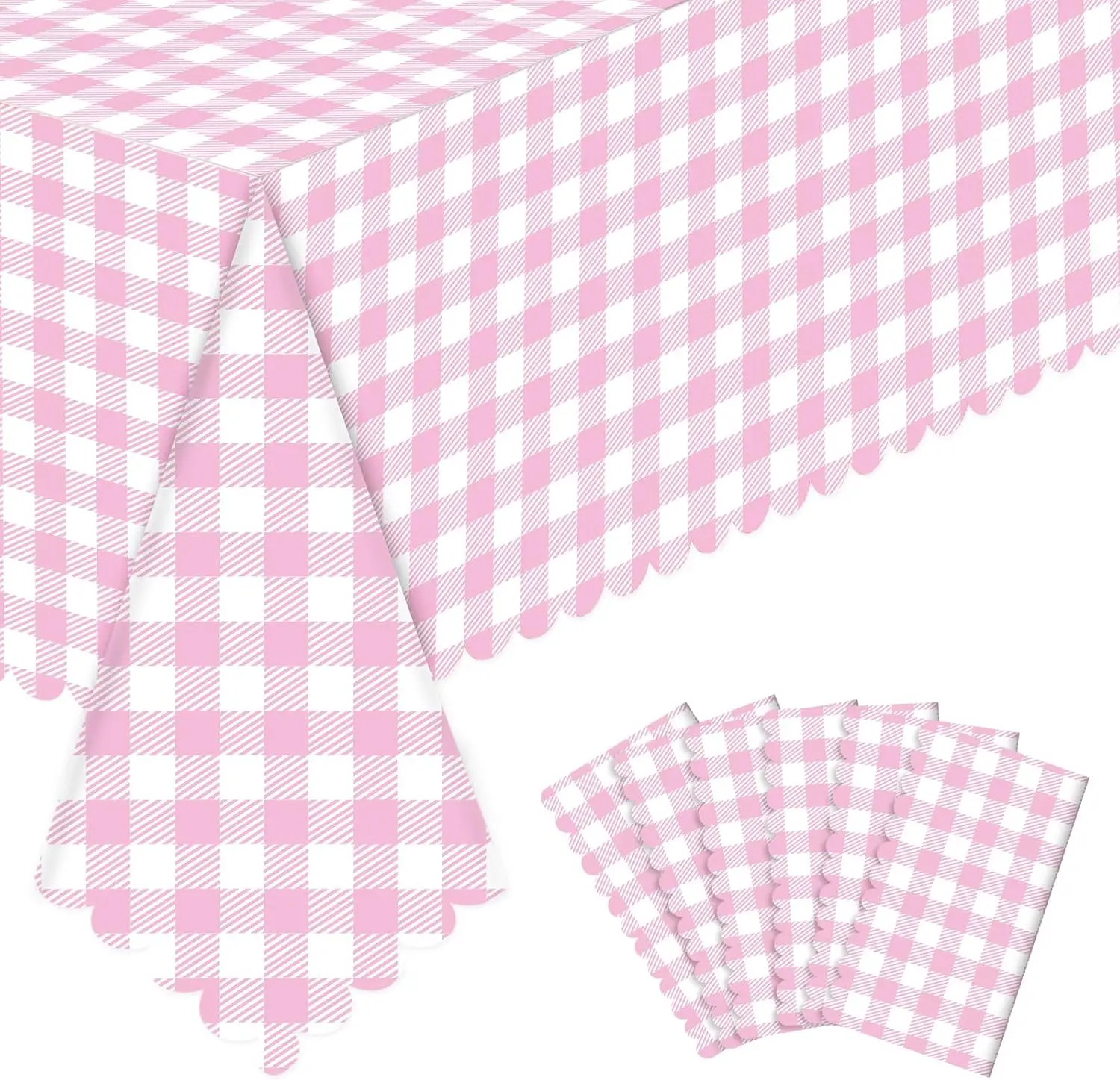 

Pack Pink Gingham Tablecloth, 54 X 108Inch Plastic Pink Table Checkered Tablecloth Waterproof Pink and White Spring Checkered Ta
