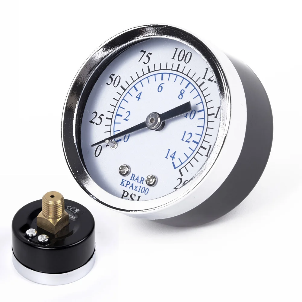2 Dial Plate Portable Mini Pressure Gauge 200 PSI 14 Bar for Air Oil Water Measurement with Stable Performance