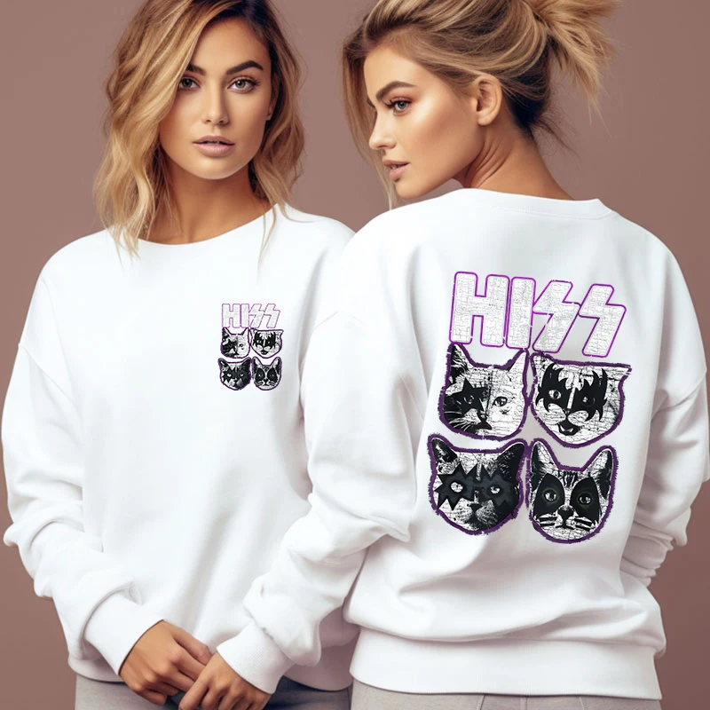 Fashion New in Hoodies Sweatshirt Women Music Cat Essential Streetwear Hoodie Rock and Roll Music Cat Graphic Vintage Sweatshirt