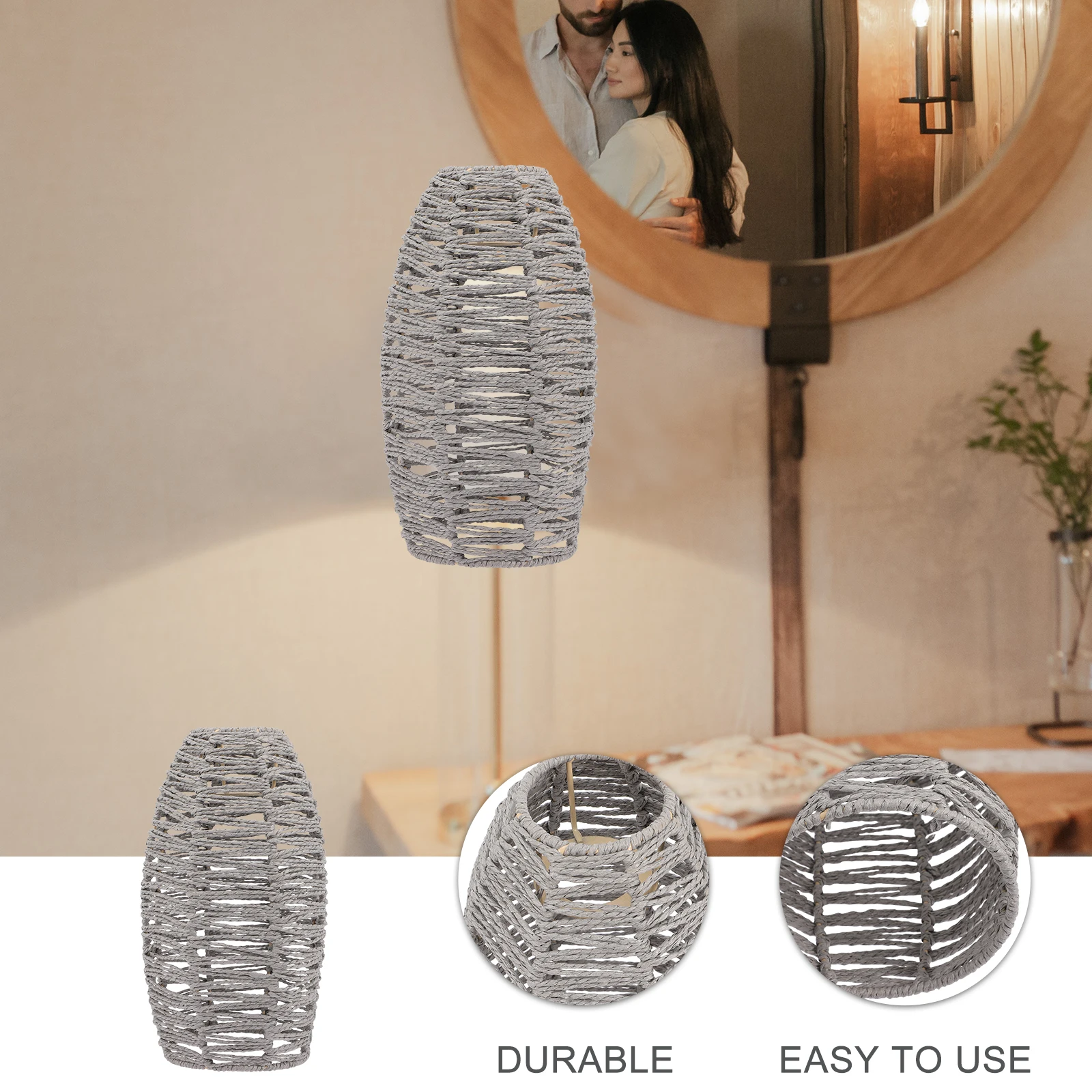 

Minimalist Rattan Lampshade Wicker Chandelier Shade Ceiling Light Cover Small Straw Rope Dust Proof Home Decoration for Wall