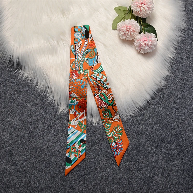 2023 New 100% Silk Scarf Women Luxury Natural Silk Scaves Slender Hair Band Wrap Women's Bag Scarf Fashion Accessories Headband