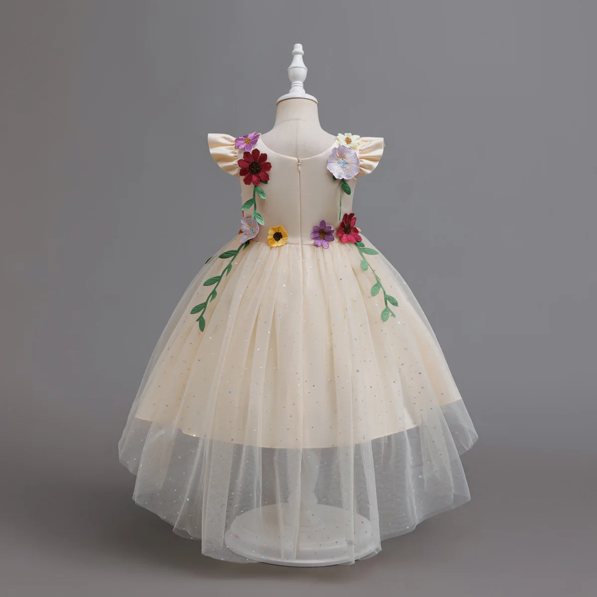 Flower Fairy Girl Wedding Dress Fly-sleeve Shiny Princess Dress For Birthday Girls Party Dresses Children Fashion Sequin Dress