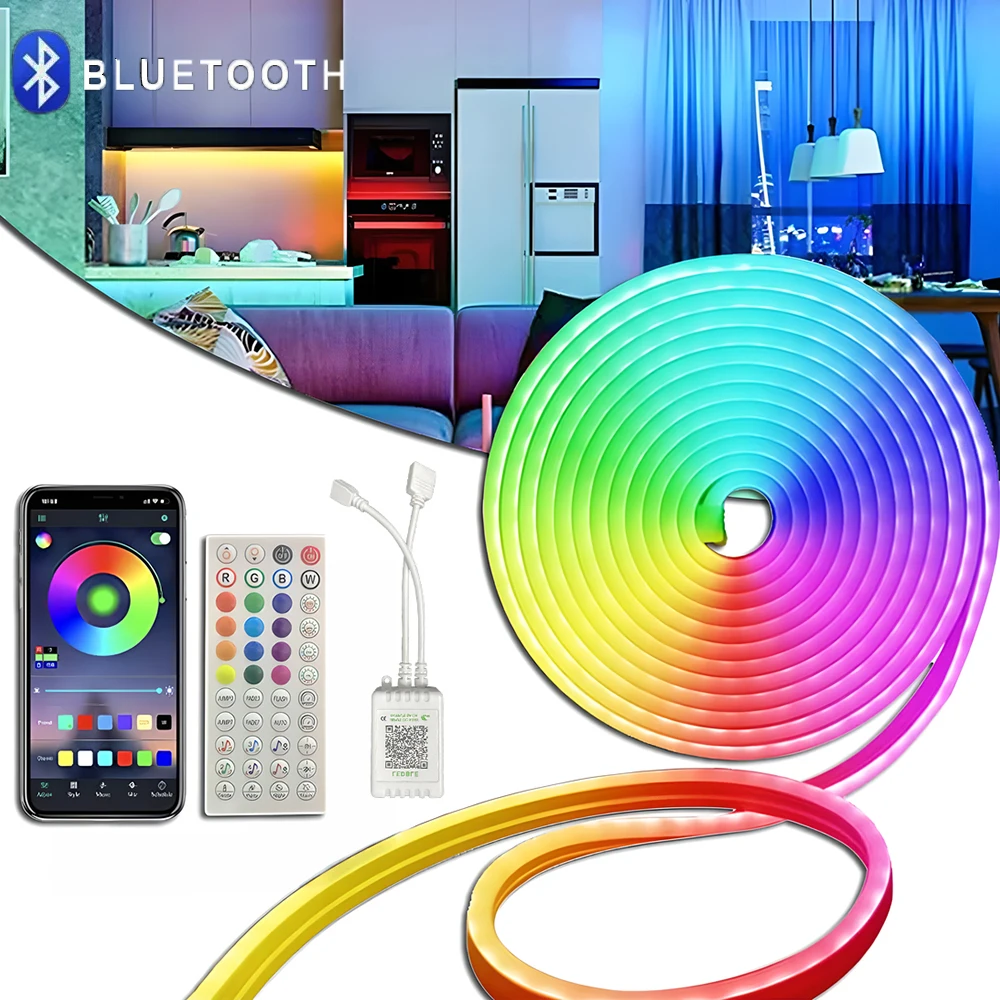 

RGB LED Neon Light Flexible Strip Waterproof Silicone Lights 10M with App Remote Control Room Backlight Decoration