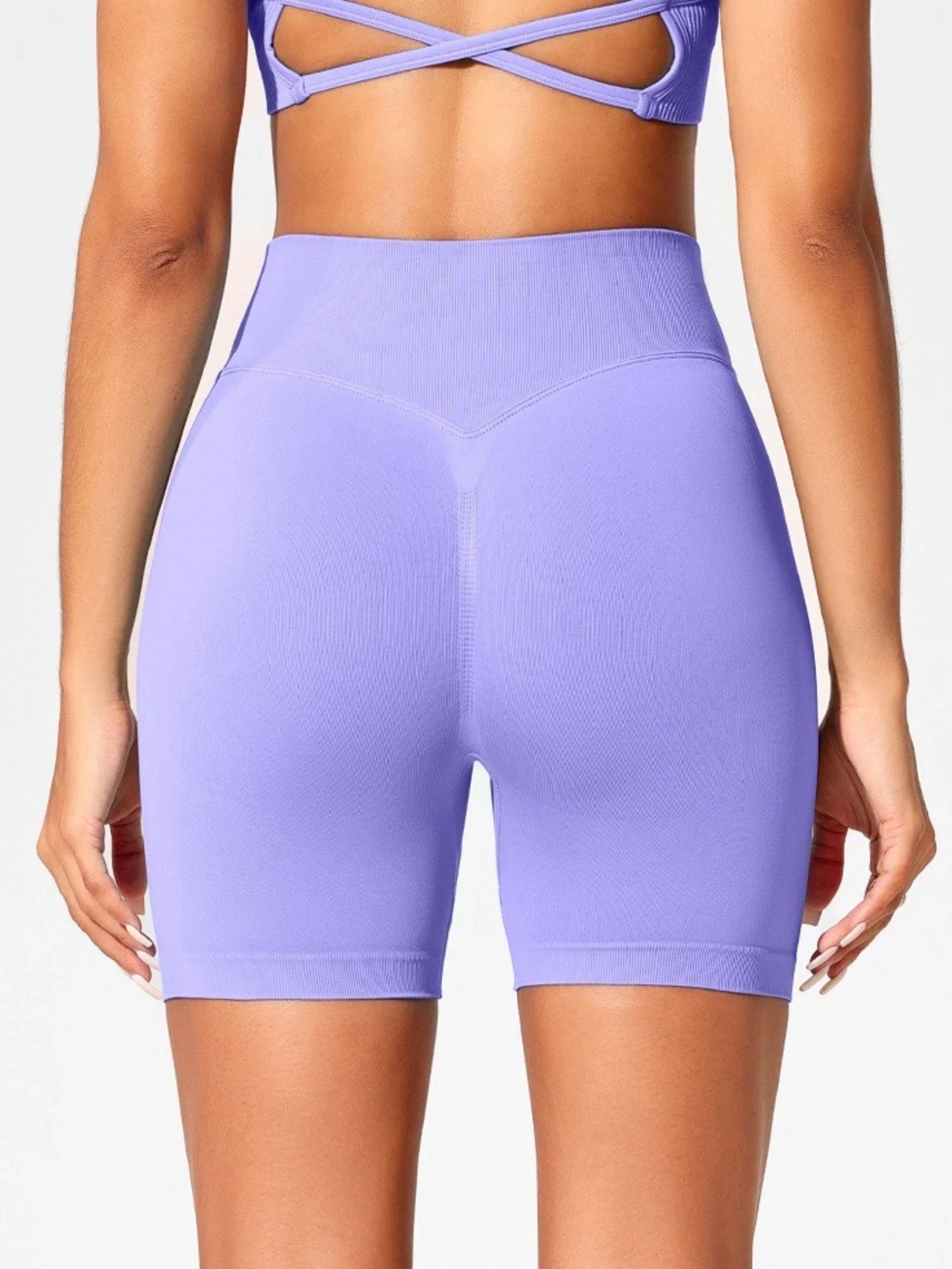Nahtlose Damen Gym Yoga Trainingshose Hohe Taille Pfirsich-Po-Effekt Einfarbige Enge Sexy Shorts Fitness Leggings – Detail 10
