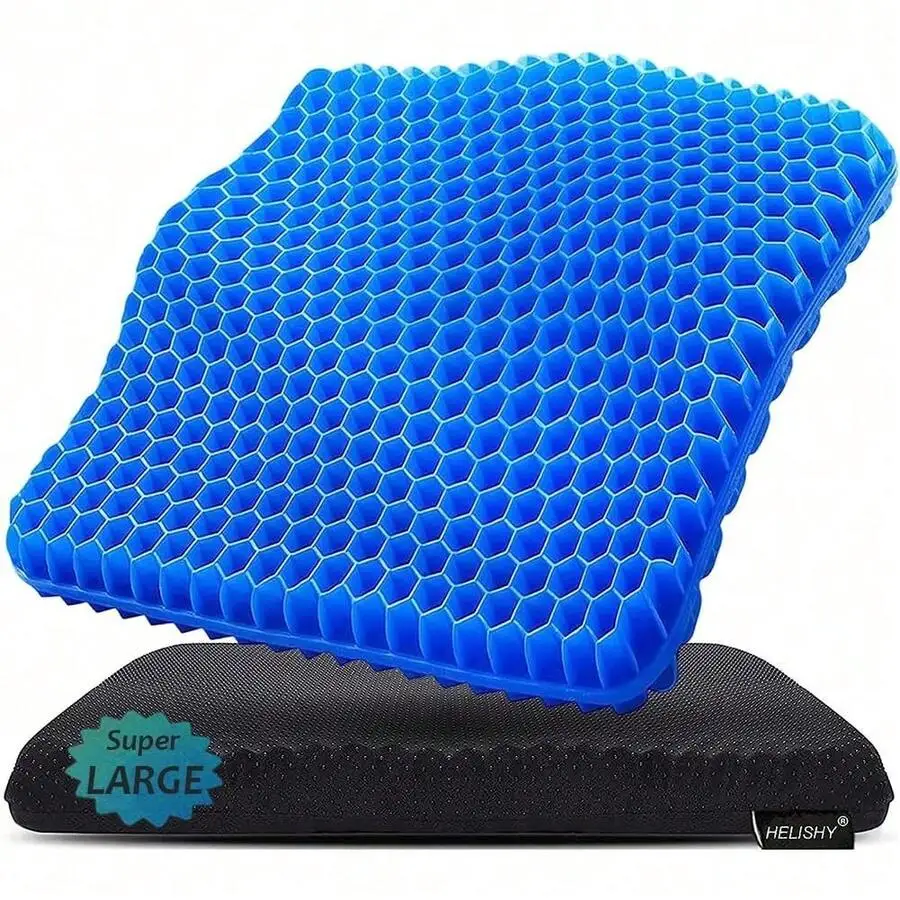 Extra Large Double Thick Gel Seat Cushion, Cooling Honeycomb Breathable Cushion With Non-Slip Cover For Sciatica & Tailbone Pres