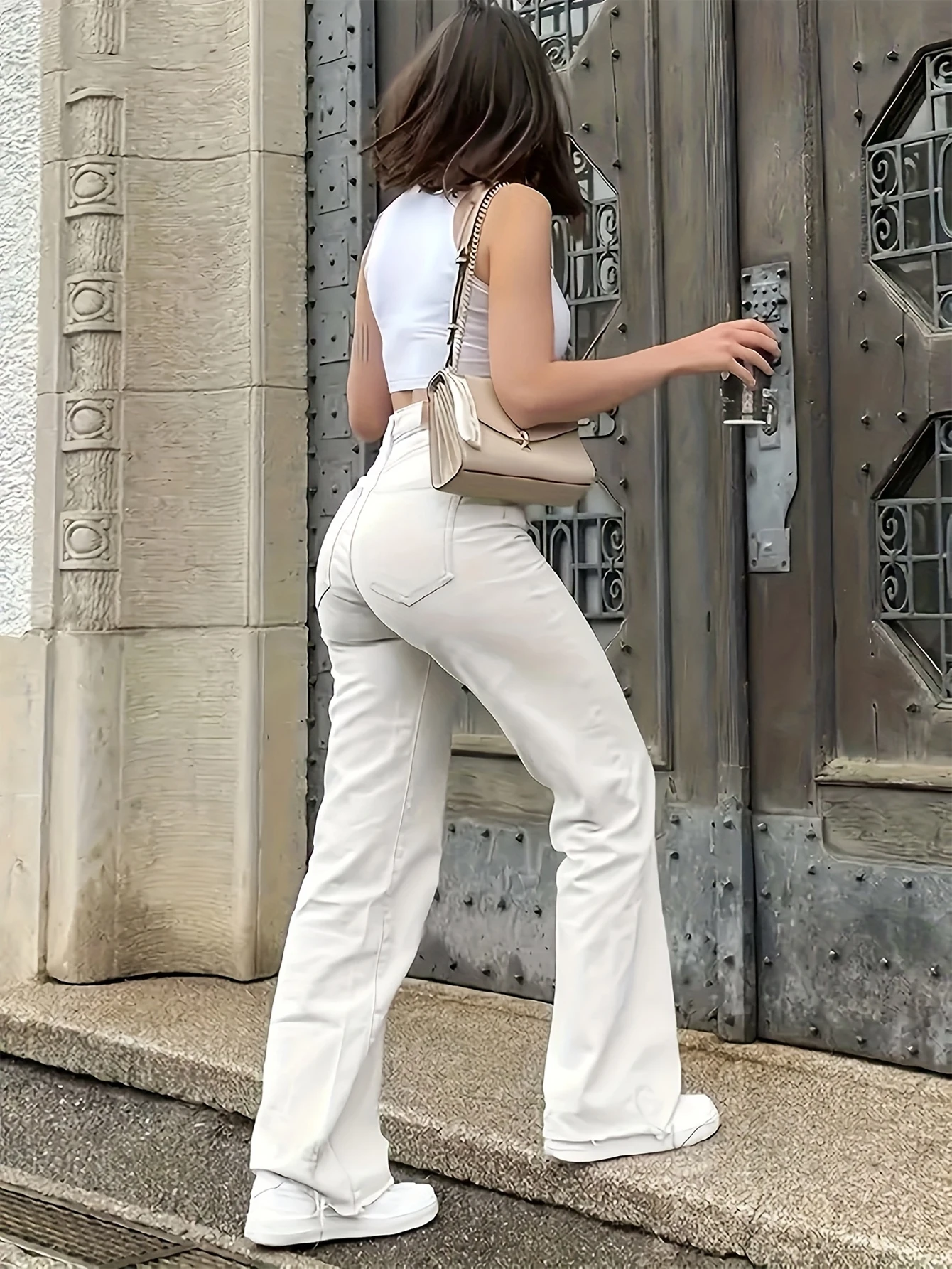 Women's Solid Color Simple Daily Elegant Narrow Straight Pants Women's Casual White Straight Jeans