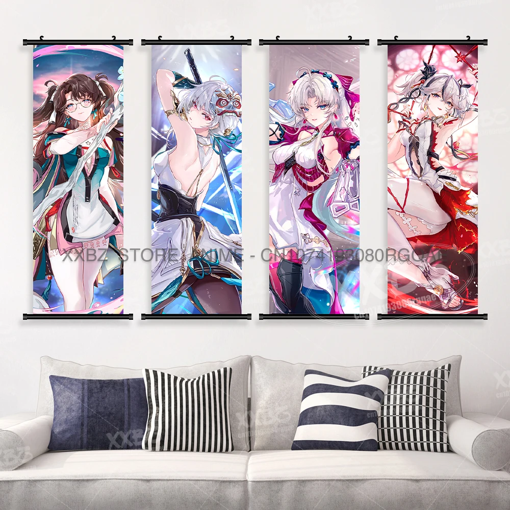 Mundo aberto 3d act jogo wuthering ondas decoração de casa pendurado pintura cartaz lona arte da parede impressão rolagem imagem sala estar