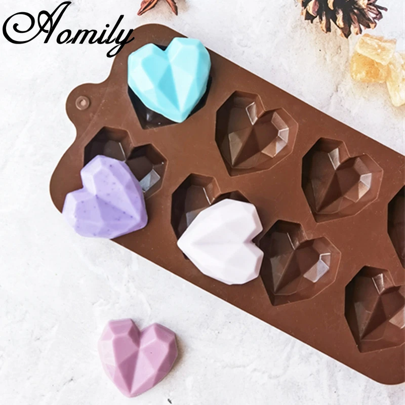 Aomily 8 Holes Diamond Love Heart Shaped Silicone Mold Cookies Chocolate Jelly Candy Cake Bakeware Pastry Bar Ice Block Tools