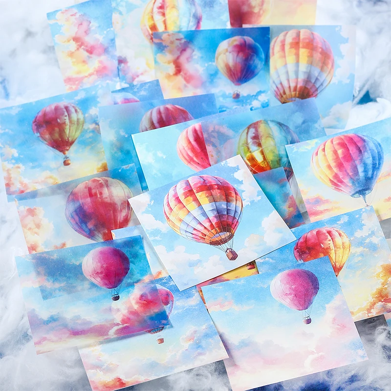 Journal  GO 20pcs Void Realm Aesthetics Sky Cloud Hot Air Balloon Papers Collage Decor Material Paper for Journal Scrapbooking