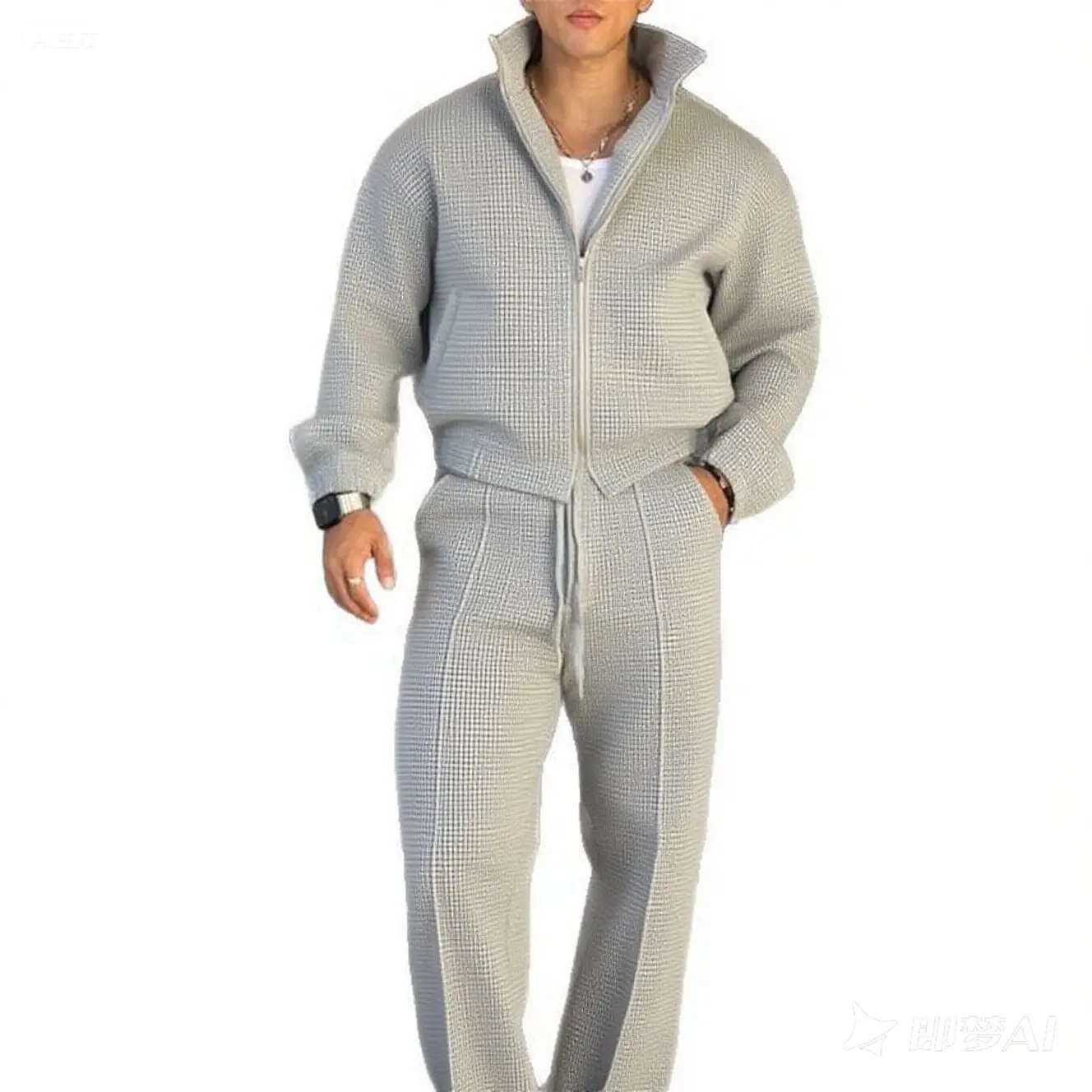 Traje Deportivo Casual de Moda para Hombre de Otoño - Sudadera de Alta Calidad con Cuello Alto y Cremallera, Pantalones con Cordón Ajustable