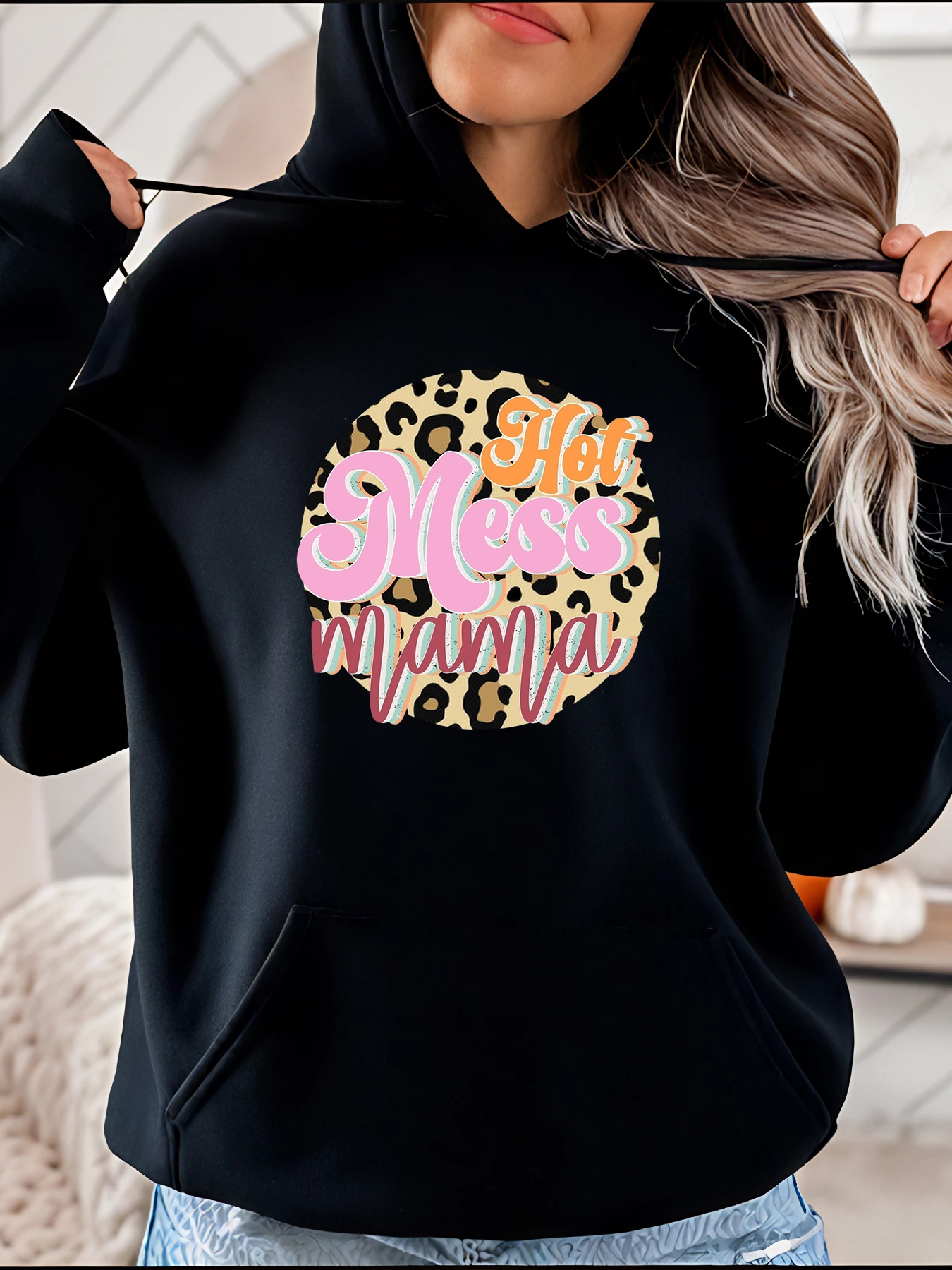 

Толстовка с леопардовым принтом и повседневная женская толстовка с рисунком Hot Mess Mama для повседневной носки