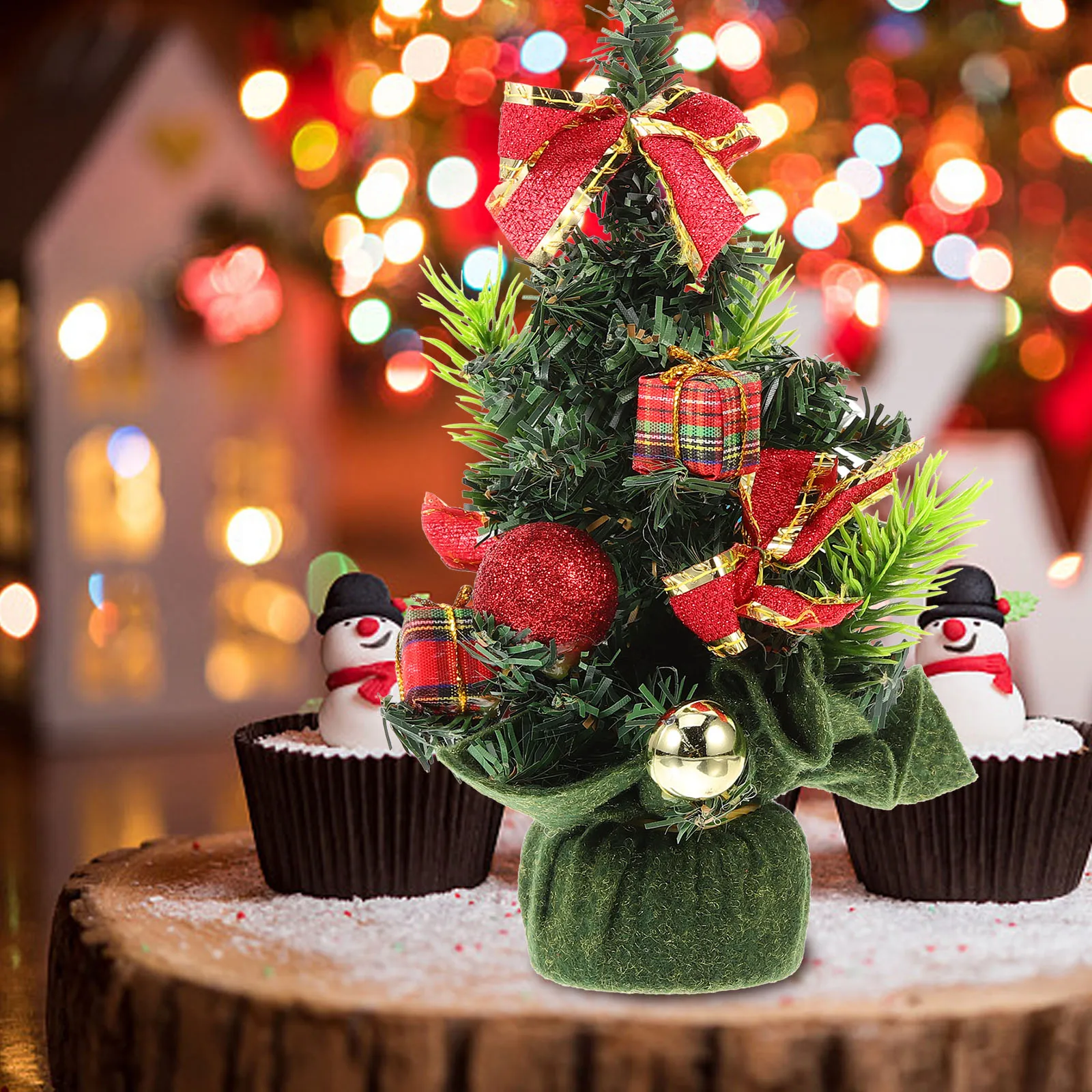 

Mini Decorative Christmas Tree Package 22cm Gold Red Linen Small Desktop Adornment Artificial Cloth Xmas nament for Home Bar