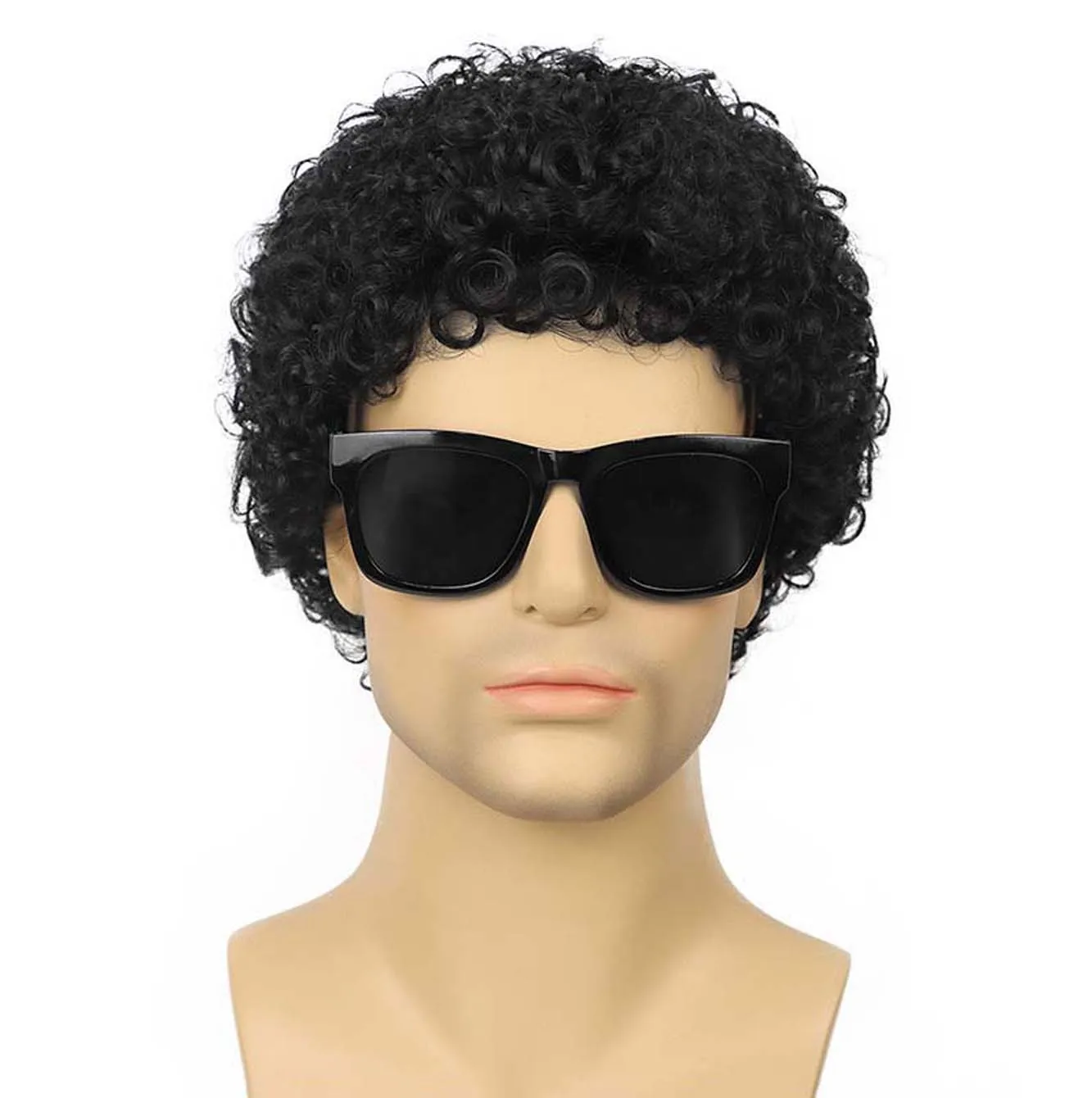 Synthetic Man Short Curly Afro Wigs for Male 70s 80s Disco Wig Cosplay Rocker Wigs for Daily Party Costume Fake Hair