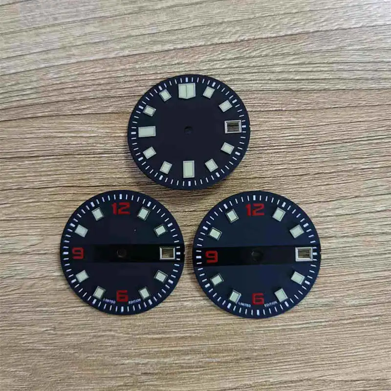 Watch Parts 29mm 6105 Black Aseptic Dial Green Luminous Single Date Window Abalone Diver Watch Dial For Seiko 007 NH35A Movement