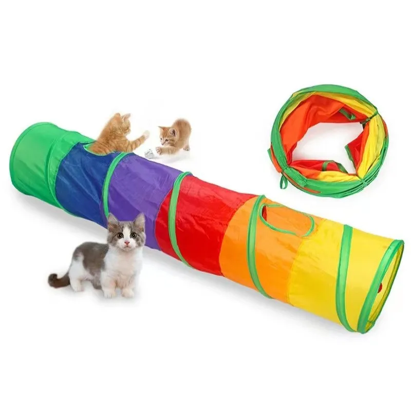 Rainbow Cat Tunnel Pet Tube Collapsible Play Toy Indoor Outdoor Kitty Puppy Toys for Puzzle Exercising Hiding Training