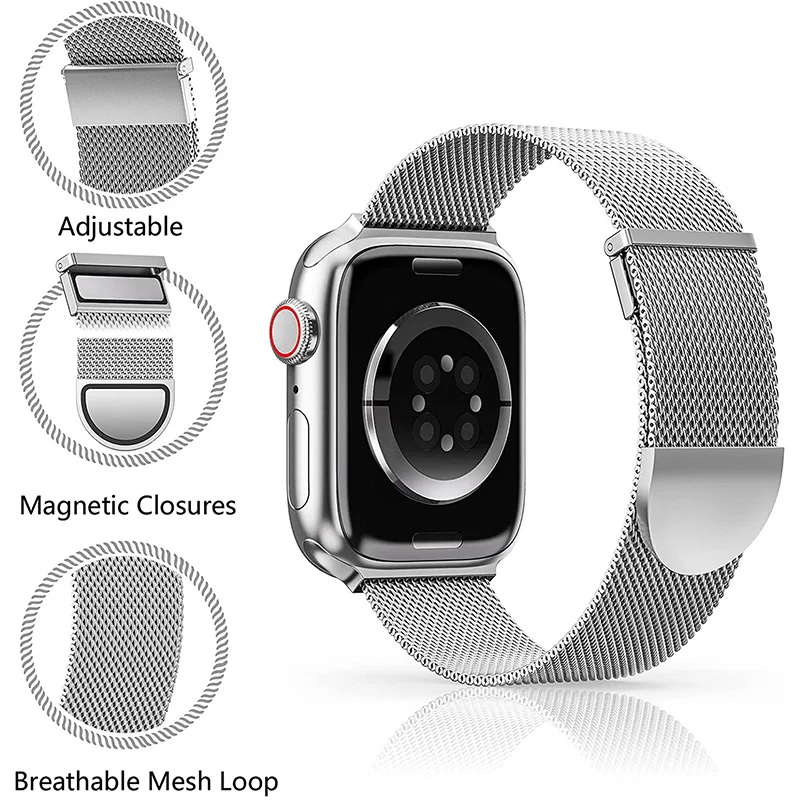 Milanese Loop Bracelet For Apple Watch Band 44mm 45mm 49mm 42mm 38mm 40mm 41mm Metal Belt IWatch Series 9 7 SE 3 6 8 Ultra Strap