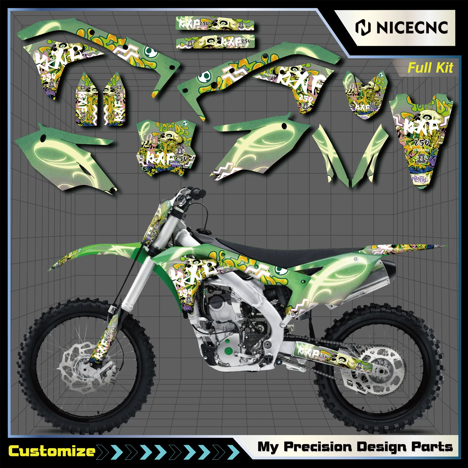 

For Kawasaki KXF 250 KX 250F 2017 2018 2019 2020 Motorcycle Graphics Background Decals Protector Sticker Customize KX250F KXF250