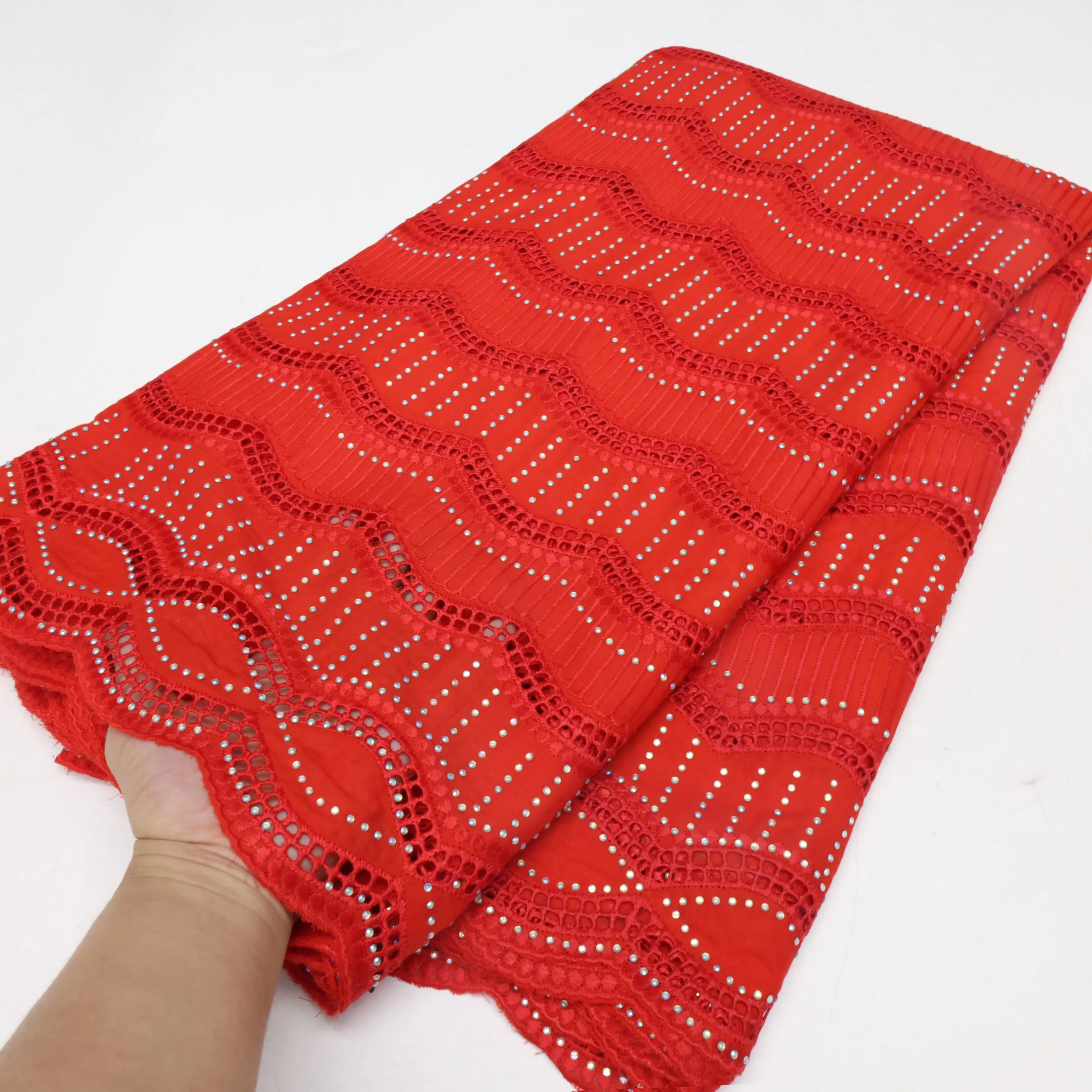 

African Cotton Embroidery Dry Lace 2025 High Quality Swiss Voile Lace with Stones for Women Wedding Party Dresses